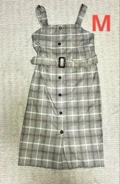 ベルト付き　ジャンパータイトスカート　Mサイズ　グレー　チェック柄