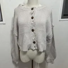 グレイル　前後2Wayダメージ加工ショート丈ニットカーディガン