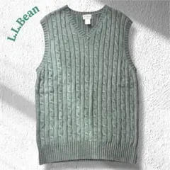 タニシ様専用　L.L.Bean ケーブルニットベスト 緑 Lサイズ ウール混 春