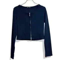 ✨美品✨ ジーユー ダブルジップカーディガン 【M】リブ ミニ丈 シンプル 黒