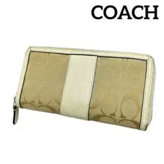 【COACH】 コーチ シグネチャー 長財布 レザー キャンバス ベージュ