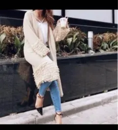 rienda⭐︎サマーニットフリンジロングカーディガン⭐︎ホワイト