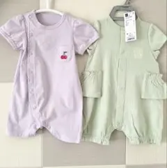 【りっきー様専用】2点おまとめ　GU　半袖カバーオール　ライトグリーン　パープル