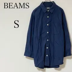 ビームス 襟付き コットンシャツ 【S】七分袖 ネイビー メンズ シンプル