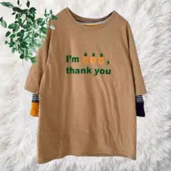 韓国　Ｔシャツ　七分袖　ロゴプリント　ベージュ　カジュアル　マルチボーダー　２枚