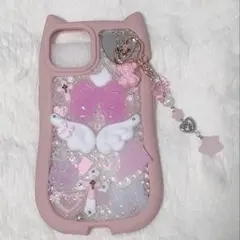 【iPhone14】スマホケースデコ　スマホケース　地雷　ピンク　キーホルダー付