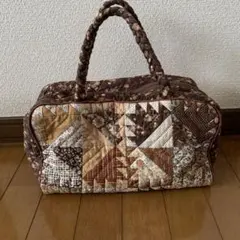 ハンドメイド パッチワーク　ボストンバッグ ブラウン系