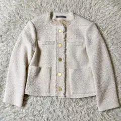 【美品 24SS】セオリーリュクス 金ボタン　ノーカラーツイードジャケット　38