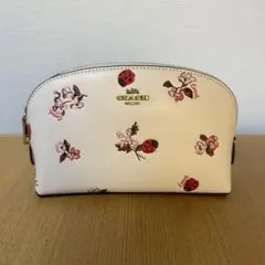コーチ COACH ポーチ 花柄 てんとう虫 レザー 薄ピンク