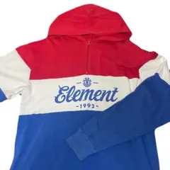 Element フード付き長袖Tシャツ 赤/白/青 ハーフジップ
