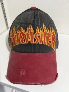 【ダメージ加工】希少 THRASHER スラッシャー ファイヤーロゴ キャップ