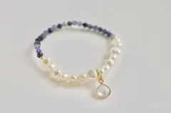 誕生石×星座石bracelet* 9月おとめ座 淡水パール×アイオライト