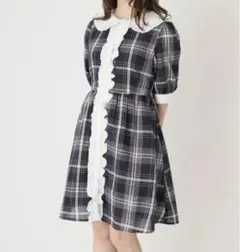 アンクルージュ チェック丸衿ワンピース ネイビー