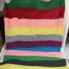 ハンドメイド マルチカバー ブランケット カラフル ストライプ かぎ針編み