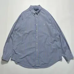 90s ラルフローレン ボタンダウンシャツ 2XL 水色ストライプ w6575