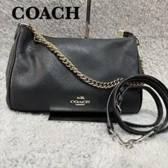 【美品】COACH コーチ レザー ショルダーバッグ　黒　金チェーン　2way