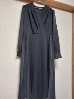 黒のラップスタイル長袖ワンピース Lサイズ
