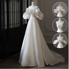 4wayウェディングドレス ビスチェ パフ サテン ロングドレス 前撮り