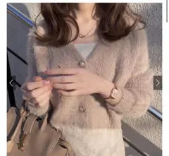 グレイル　GRL　ショート丈パールボタンシャギーニットカーディガン kz114a