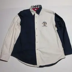 C831 90s トミーヒルフィガー　長袖シャツ　紺　XL クレイジーパターン