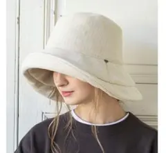 帽子 アイボリー　XL 大きい 完全遮光 100％ UVカット つば広 あご紐