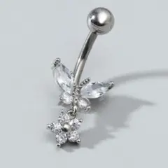 大人気！バナナバーベル ☆バタフライ ジルコニアピアス シルバー1点