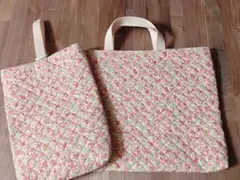 ハンドメイド　入学　入園　2点セット　小花柄　ピンク系　キルティング　シンプル