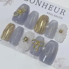 72 【 サイズオーダー 韓国ネイル マグネット フラワー グレージュ】