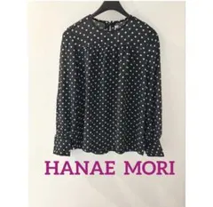 美品 HANAE MORI ハナエモリ フロントタックドットシフォンブラウス