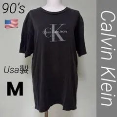 90s USA製 カルバンクライン CK Tシャツ L-XL ブラック フェード