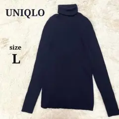 ユニクロ ウール100% ニット 長袖 リブ タートルネック シンプル インナー