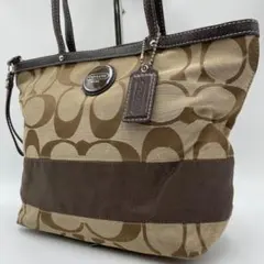 良品 COACH トートバッグ ショルダーバッグ ブラウン シグネチャー 肩掛け