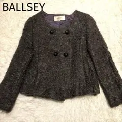 美品◯BALLSEY モヘヤ混 ノーカラー ショートジャケット 装飾ボタン