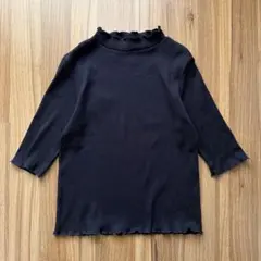 リブ編み五分袖フリルネック