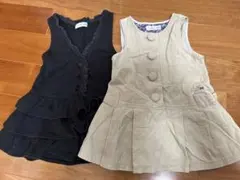 KPニットプランナー黒フリル付き　ベージュ　2点セット　ジャンバースカート　90