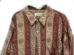 柄シャツ　古着　ブラウン　ビンテージメンズシャツ　L