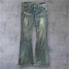 00s y2k フレアデニム　白ステッチ　平成　ギャル　グランジ　刺繍