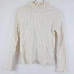 【アクシーズファム】アイボリーのハイネックニットトップス　首元レース　M
