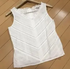 新品 ノースリーブブラウス コットン フリル レース ホワイト L