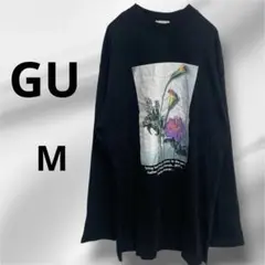 【GUジーユー】花のプリント 黒ブラック長袖ロンTシャツ✨Mのサムネイル