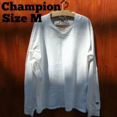 Champion クールネック 長袖Tシャツ ホワイト Mサイズ
