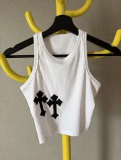 ホワイト タンクトップ クロス刺繍