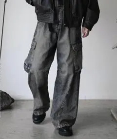 VINTAGE WASHED DENIM CURVED CARGO インディゴ