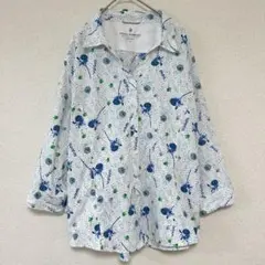 ★美品❣️海外古着【L】 花柄 総柄 長袖 シャツ ホワイト 白 レディース