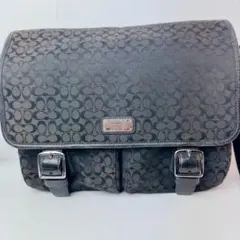 COACH コーチ メッセンジャーバッグ シグネチャー キャンバス 黒 斜めがけ