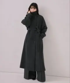 スタンドカラーロングコート｜保温/撥水/静電気防止/ウール100%ベルト付き
