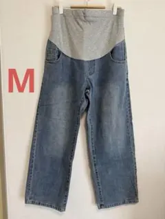 マタニティ　ワイドデニムパンツ　ブルー