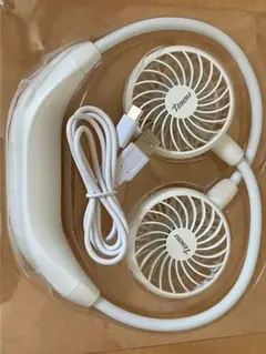 【首掛け扇風機 白黒　ネックファン ハイパワー　風量 6段階 USB充電】