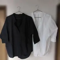 ドルマンスリーブのプルオーバーシャツ2枚　　　濃紺＆まっ白