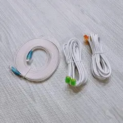 3点ホワイトフラットLANケーブル RJ45コネクタ付きモジュラーケーブル2本